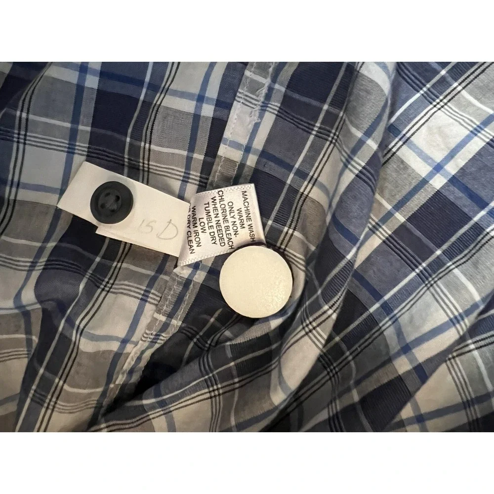 Banana Republic Men Size L Blue Windowpane Cotton Pearl Snap Long Sleeve Shirt